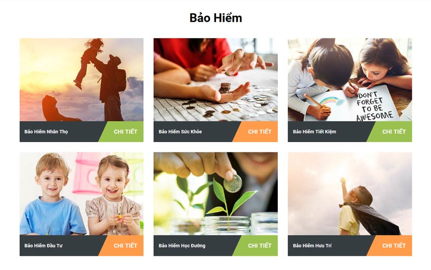 Phần tổng hợp dịch vụ bảo hiểm - Website mẫu Isurrance