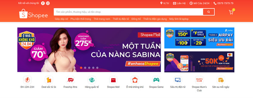 Phần đầu trang web giao diện shopee